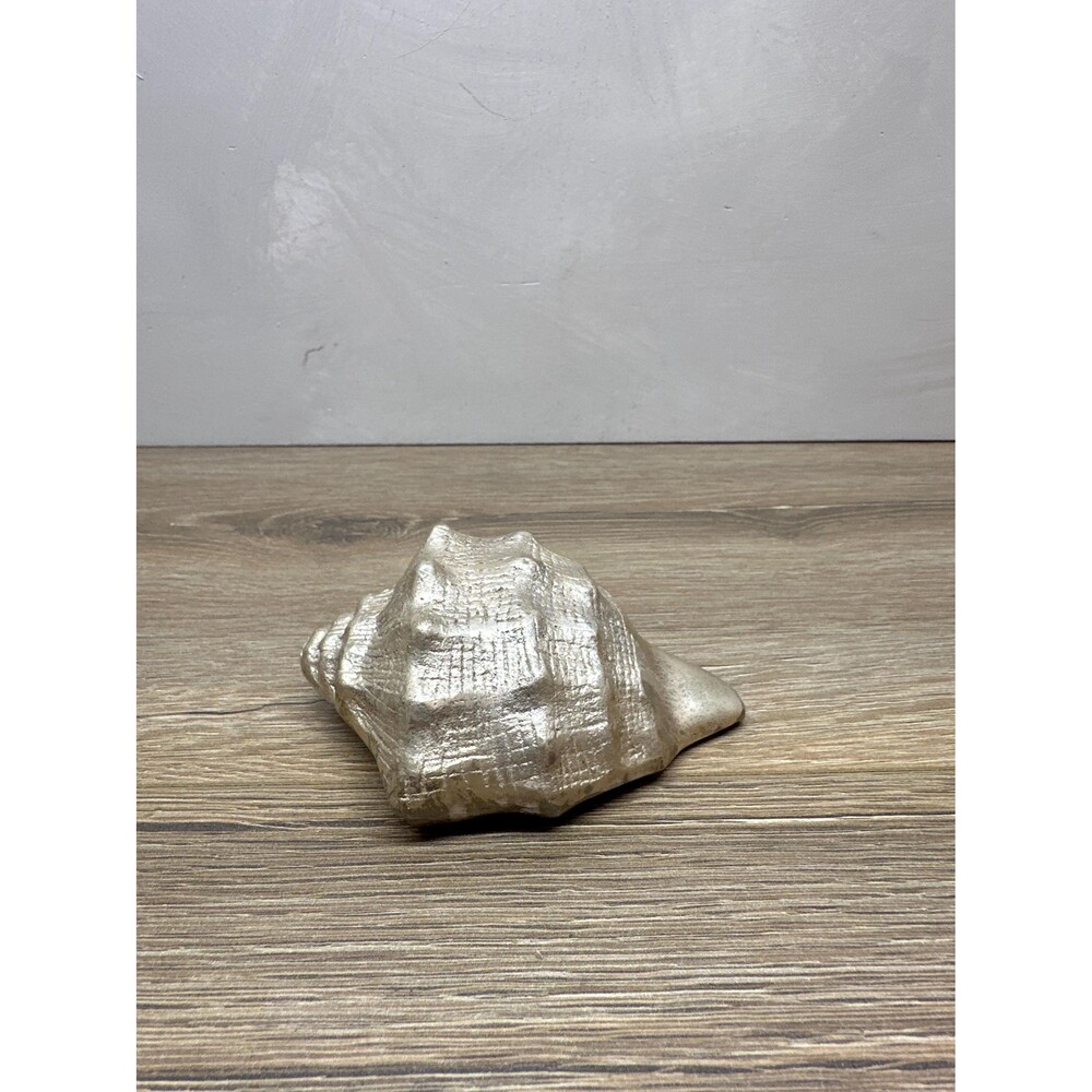 Vintage Solid Brass Small Conch Shell Paperweight, Nautical Ocean Desk Decor, 3.